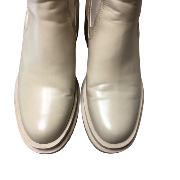 Zara Platform Chunky Mid-Calf Boots 40 Cream/Beige Chelsea Combat Vegan Leather - Picture 13 of 13